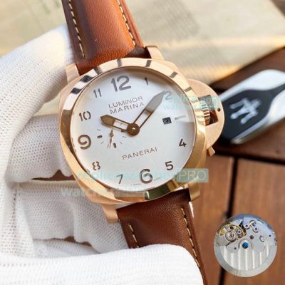 Panerai Luminor Marina Replica Watch Rose Gold White Dial